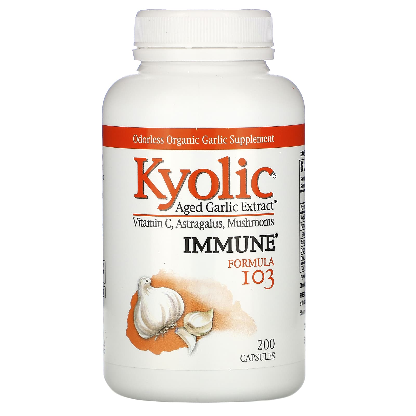 Kyolic, Aged Garlic Extract With Vitamin C & Astragalus Formula 103, 200 Capsules UPC 023542103428 | HiLife Vitamins